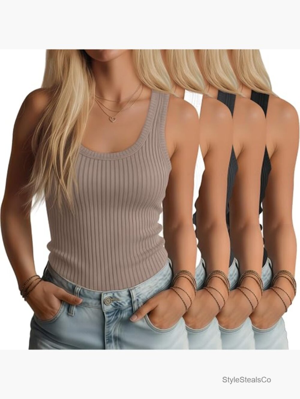 4 Pack Ribbed Cotton Racerback Tank Tops Scoop Neck Slim Fit Sleeveless T-Shirts